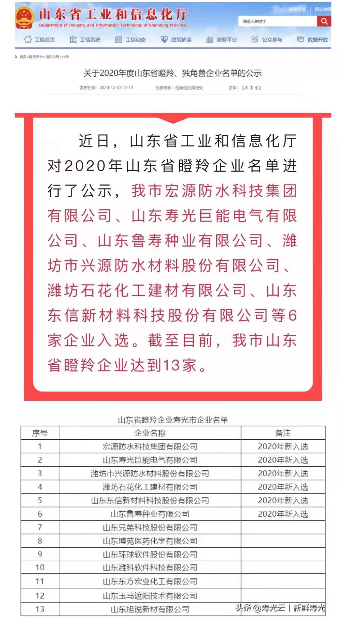 电气公司获得2020年度山东省瞪羚企业公示