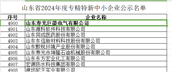 巨能电气顺利通过山东省“专精特新”企业复审公示